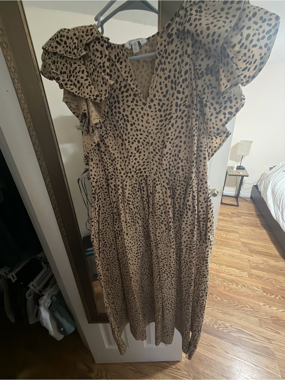 crown & ivy Taupe Leopard-Spot Ruffle Maxi Dress